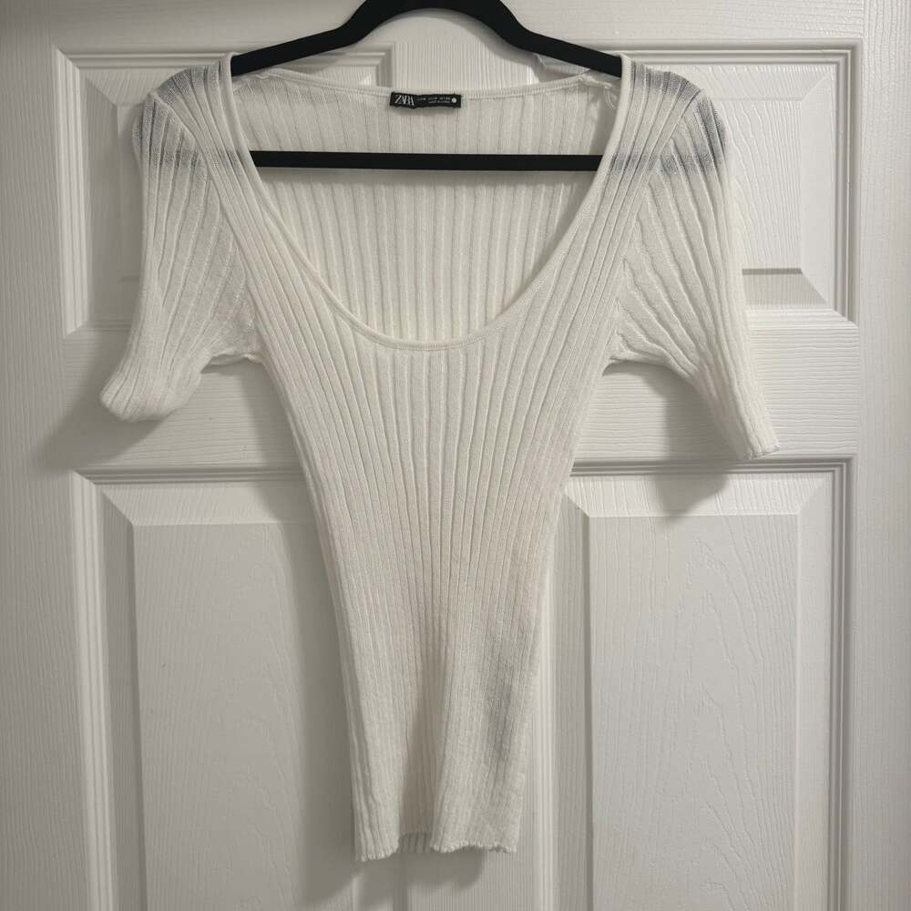Zara Womens Ribbed Short Sleeve Crop Top Size Small